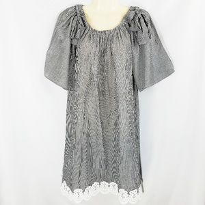 She & Sky Gray/White Stripe Off-Shoulder Dress M